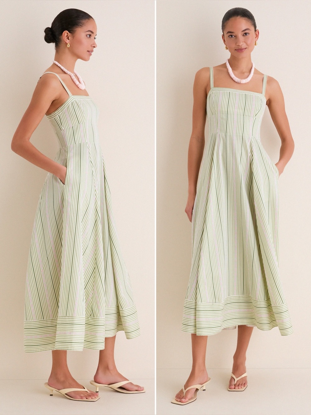 Hill House Home Green Jacquard Stripe Margot Dress Size Small